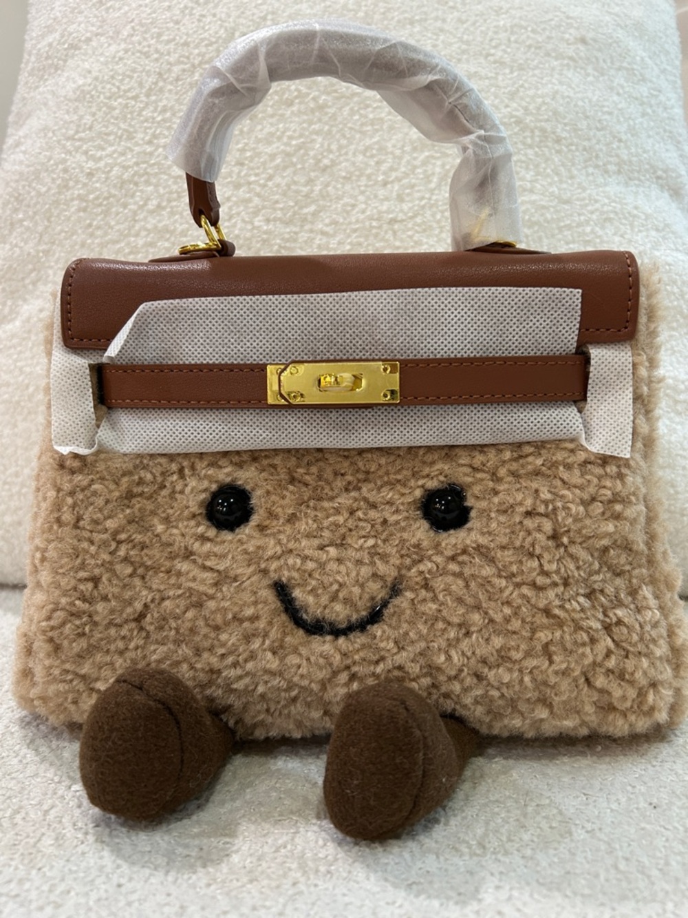 Plush Teddy Top-Handle Mini Bag - Brown